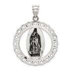 Sterling Silver 925 Antiqued Religious Circle Pendant Ruffled Elegance