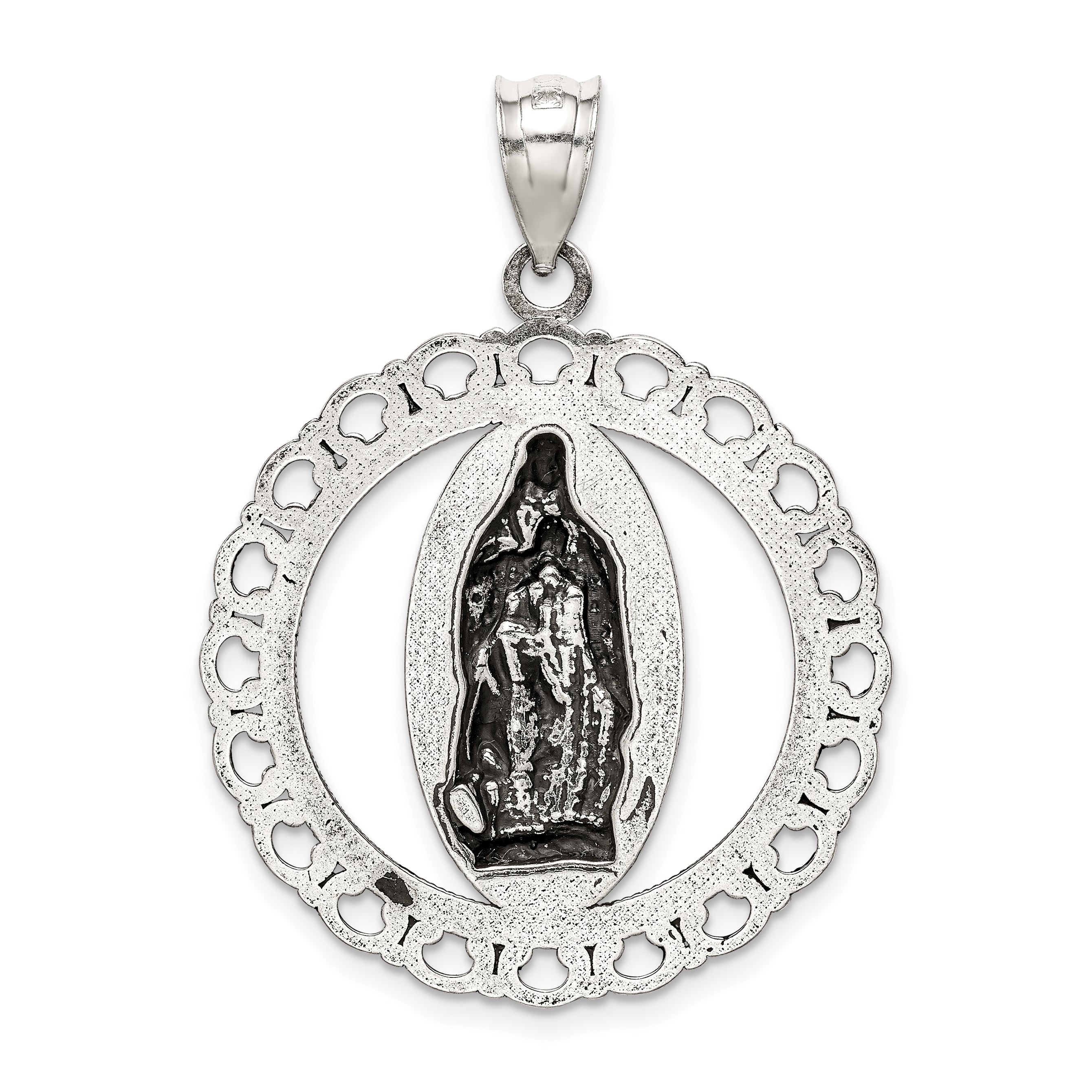 Sterling Silver 925 Antiqued Religious Circle Pendant Ruffled Elegance