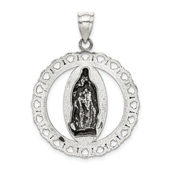 Sterling Silver 925 Antiqued Religious Circle Pendant Ruffled Elegance
