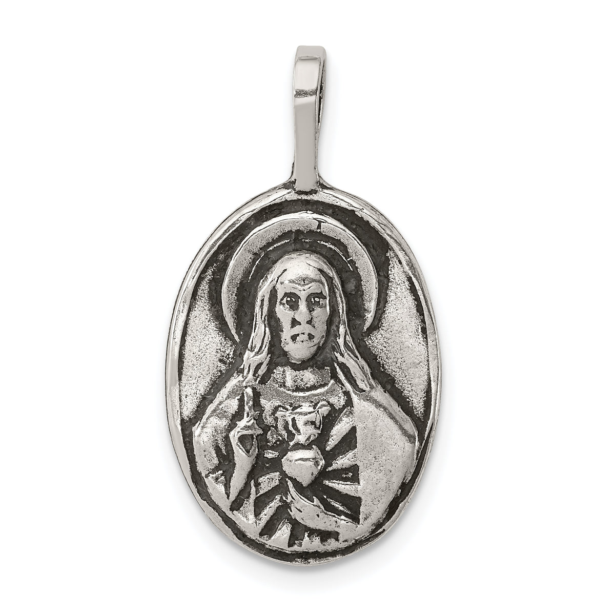 Sterling Silver Antiqued Jesus/Mary & Child Reversible Chain Slide