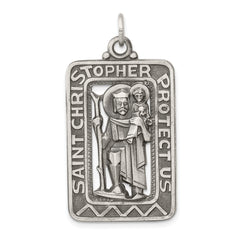 Sterling Silver Antiqued and Brushed St. Christopher Medal