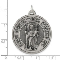 Sterling Silver St. Christopher Pendant with Antiqued Satin Finish Unisex