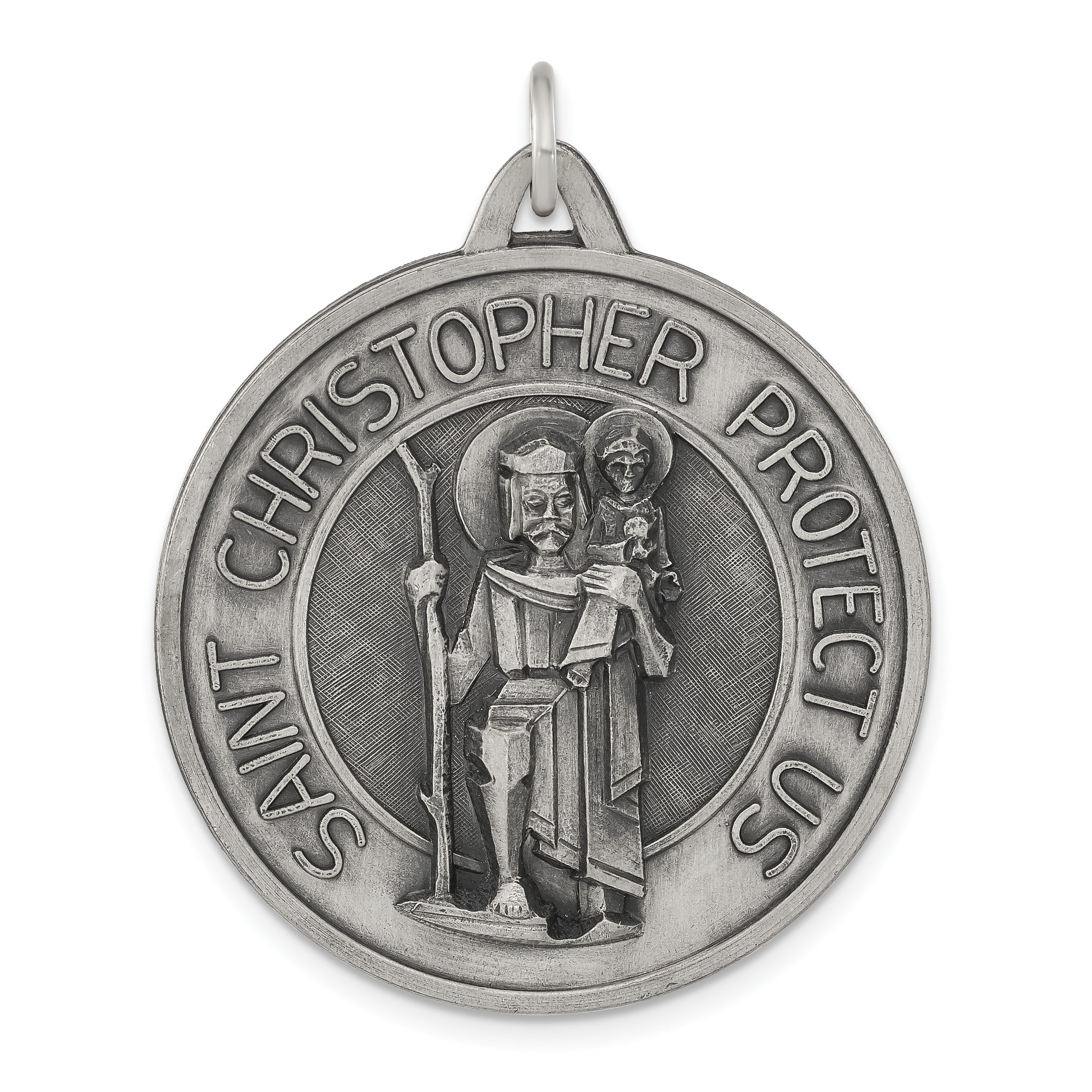 Sterling Silver Antiqued and Brushed St. Christopher Medal