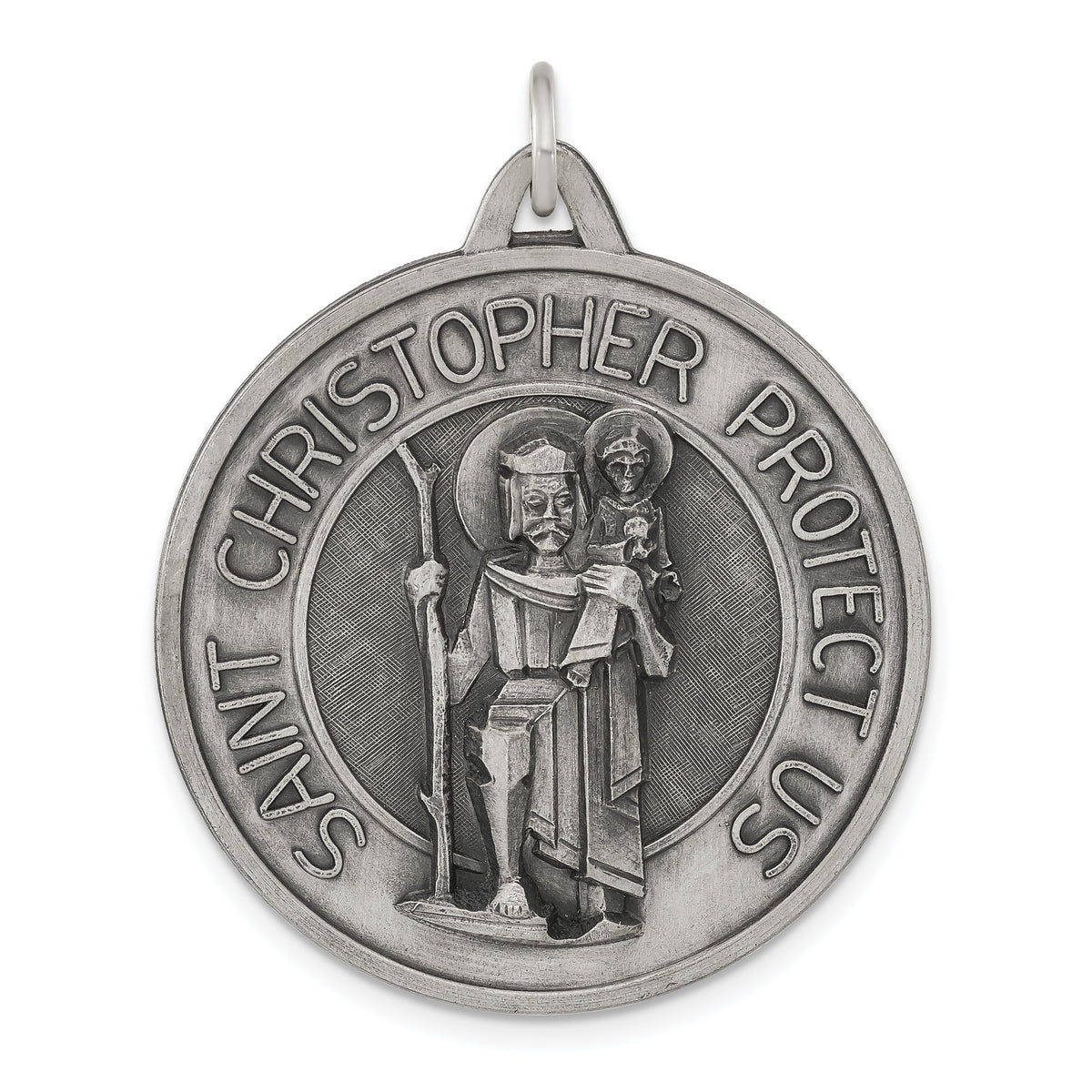 Sterling Silver Antiqued and Brushed St. Christopher Medal
