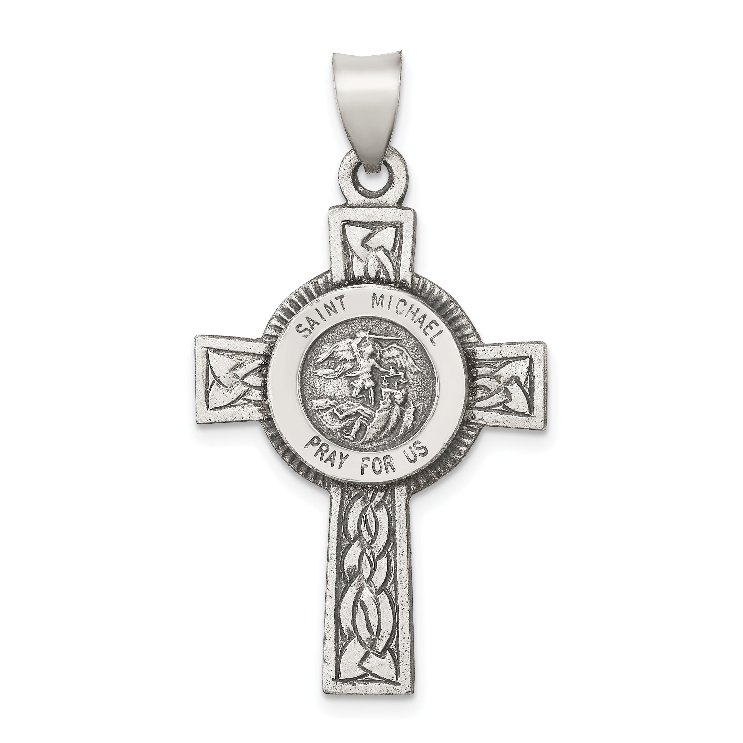 Sterling Silver Antiqued, Textured and Polished St. Michael Pendant
