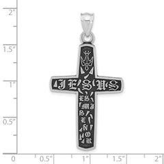 Sterling Silver 925 Unisex Jesus Cross Pendant with Polished Antiqued Finish