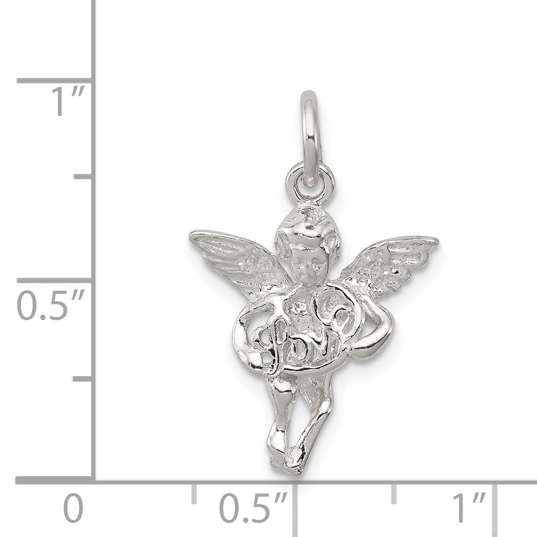Sterling Silver 925 Angel Love Pendant with Polished Textured Finish