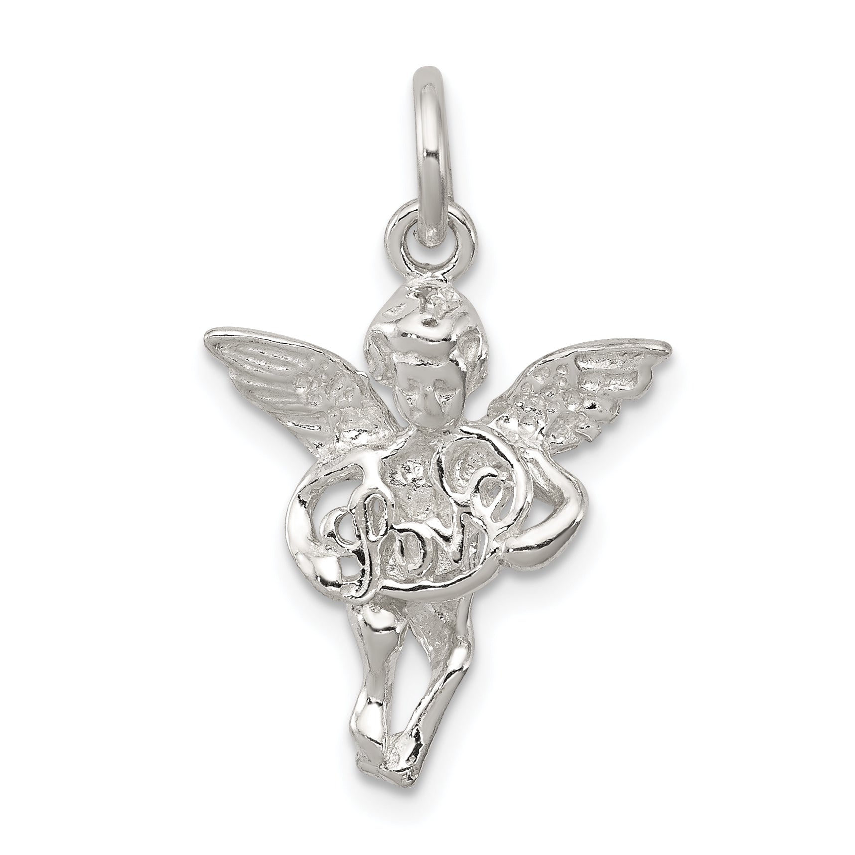 Sterling Silver Polished & Textured Angel Love Pendant Main image