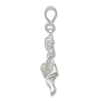 Sterling Silver 925 Flying Angel Pendant with Heart, Polished & Textured