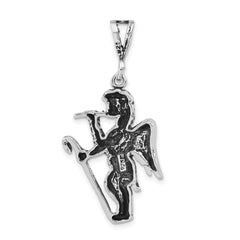 Sterling Silver 925 Gabriel Trumpet Pendant Unisex Antiqued Finish