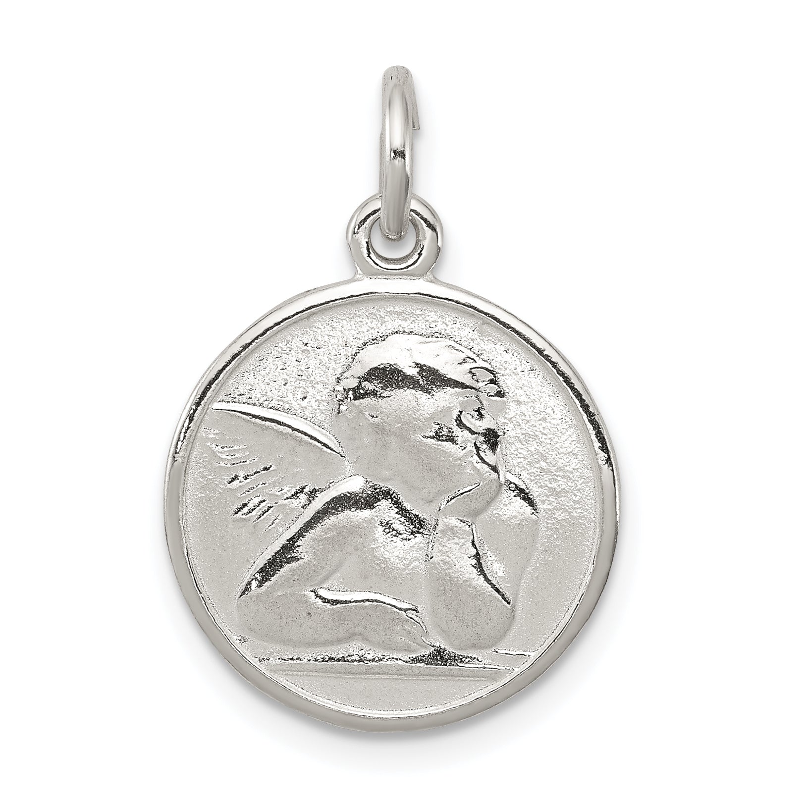 Sterling Silver Polished & Textured Small Raphael Angel Pendant Main image