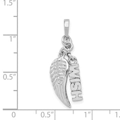 Sterling Silver Rhodium-plated Polished/Textured Wish/Angel Wing Pendant