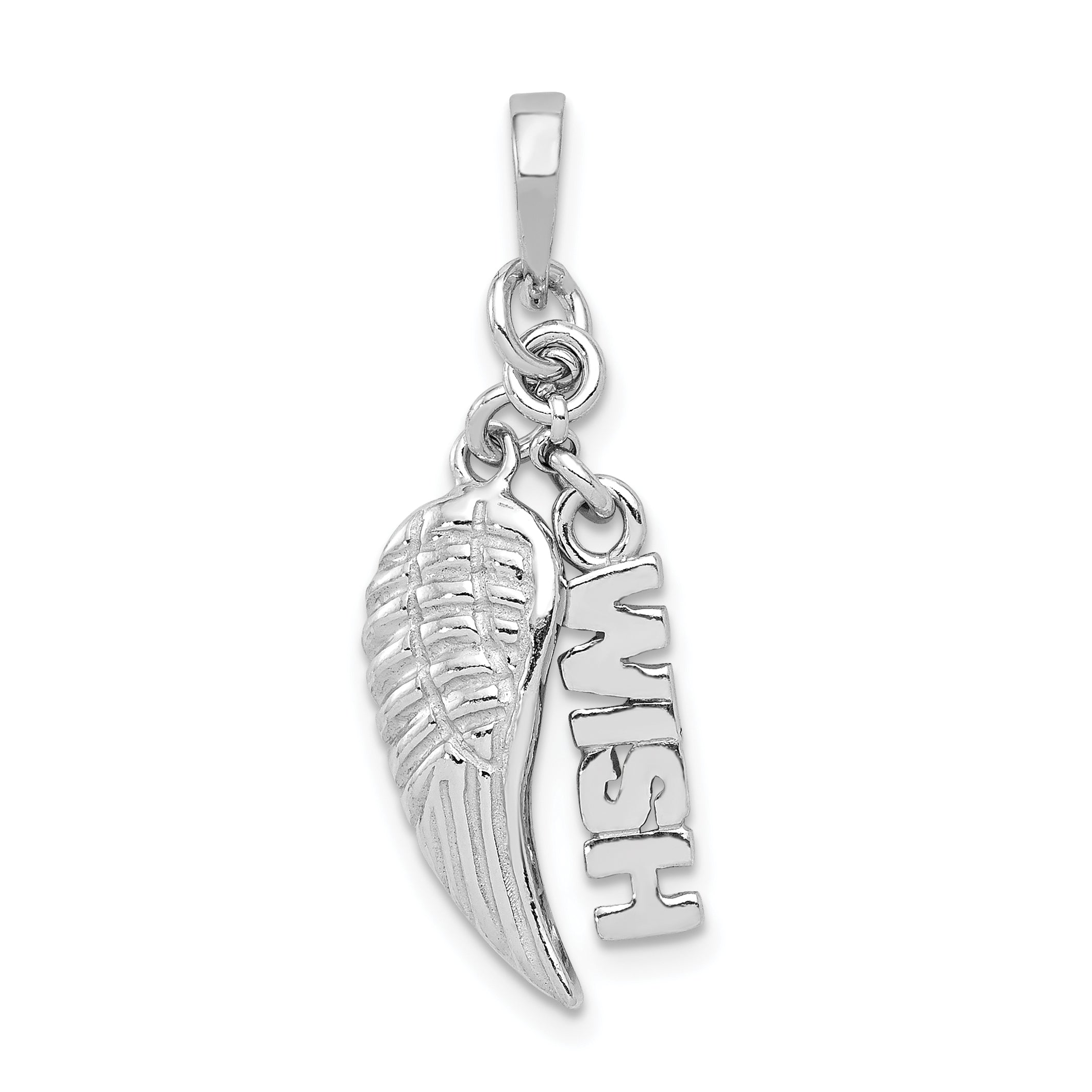 Sterling Silver Rhodium-plated Polished/Textured Wish/Angel Wing Pendant Main image