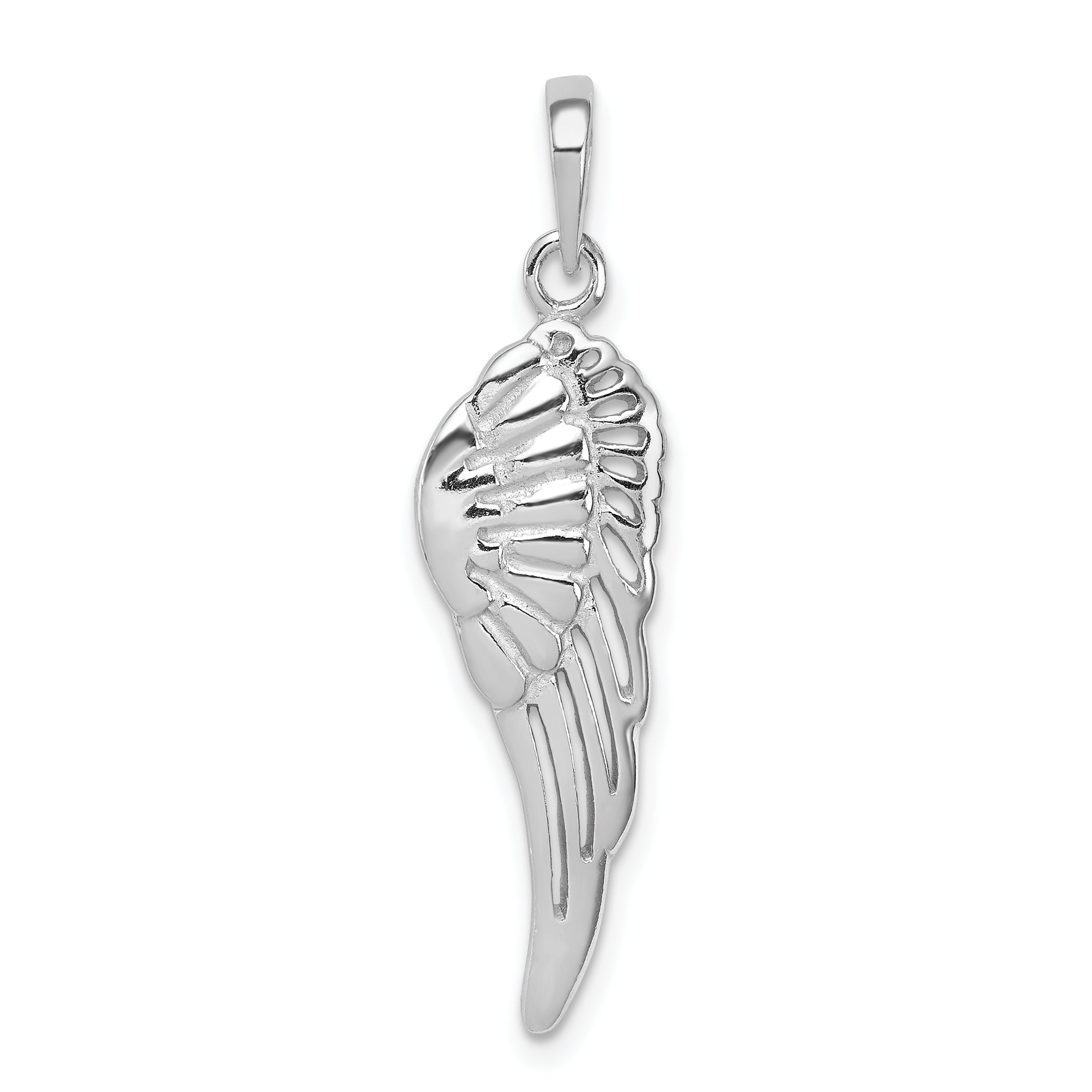 Sterling Silver Rhodium-plated Polished/Textured Angel Wing Pendant Main image