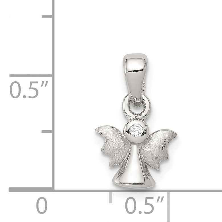 Sterling Silver CZ Angel Pendant with Polished Satin Finish