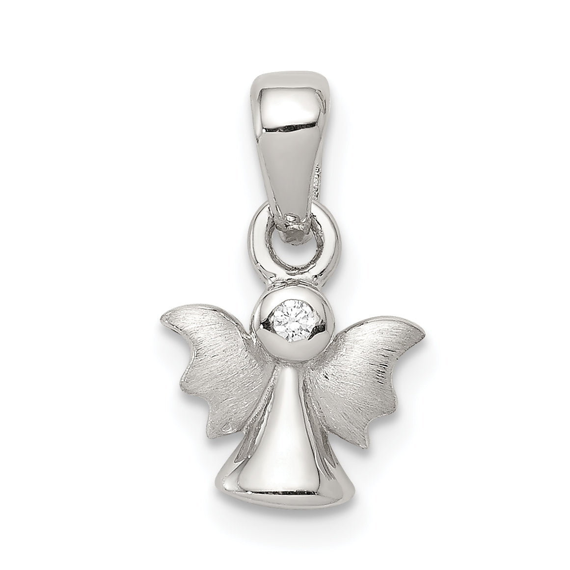 Sterling Silver Rhodium-plated Polished/Satin CZ Angel Pendant Main image