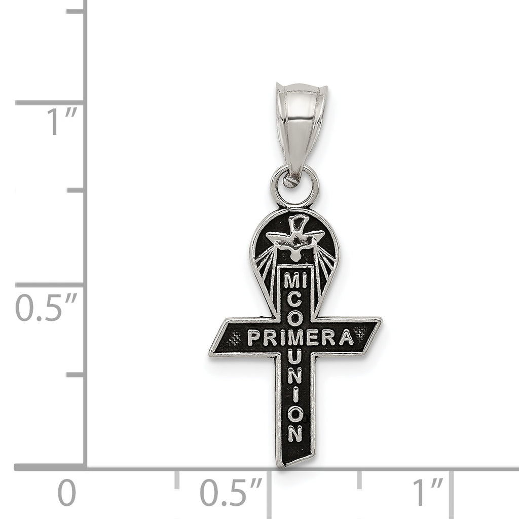 Sterling Silver 925 Mi Primera Communion Antiqued Ribbon Pendant
