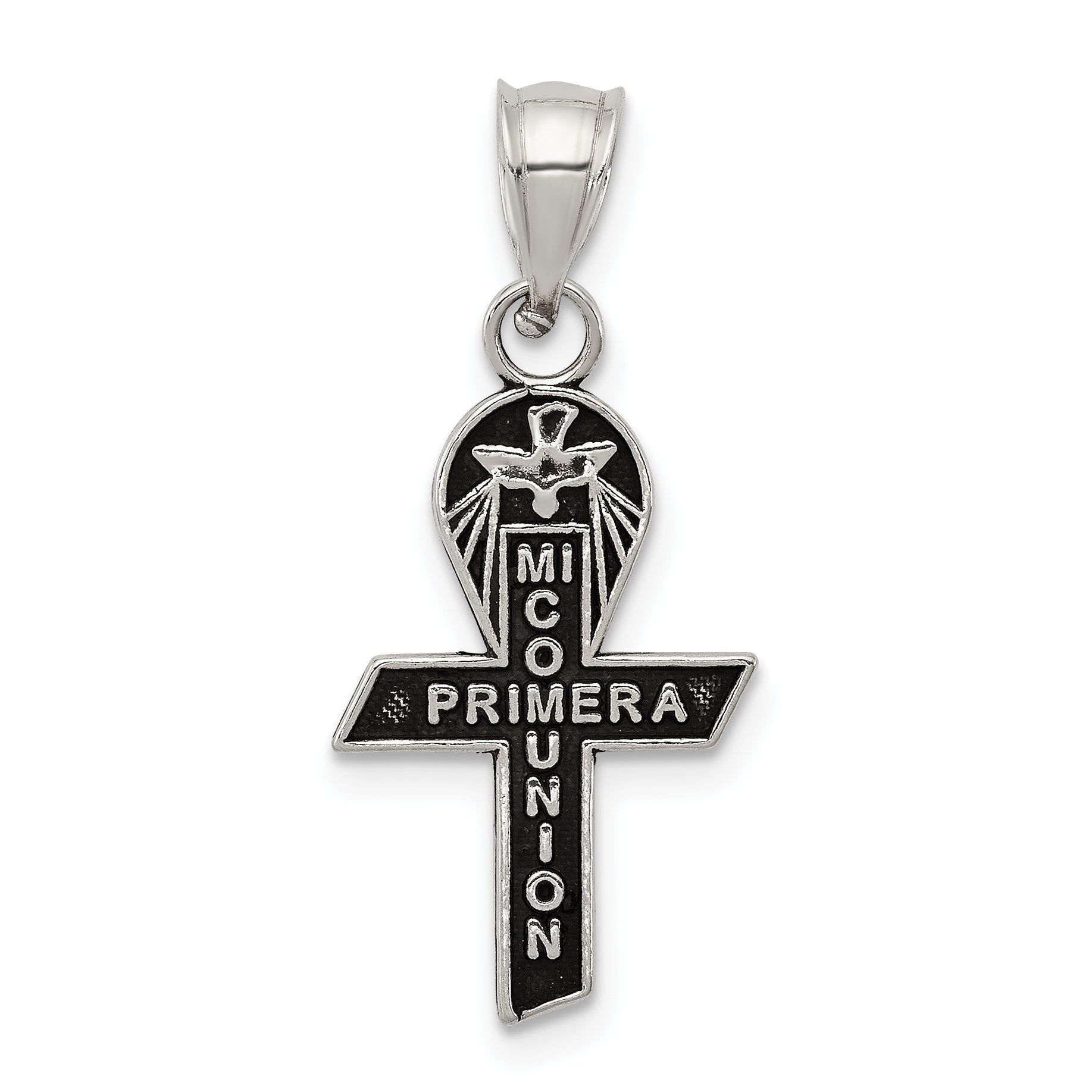 Sterling Silver Antiqued Mi Primera Communion Mini Ribbon Pendant Main image