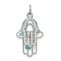 Sterling Silver Rhodium-plated Enamel Hamsa w/CZ pendant