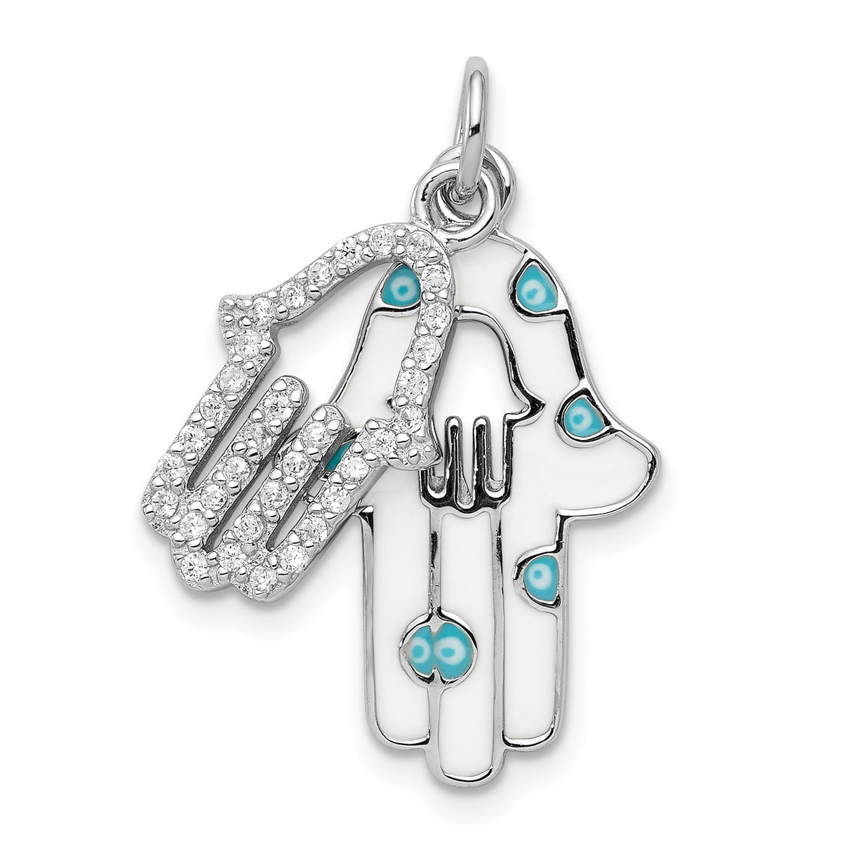 Sterling Silver Rhodium-plated Enamel Hamsa w/CZ pendant