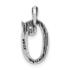 Sterling Silver 925 Unisex Textured Letter O Pendant Antiqued Finish