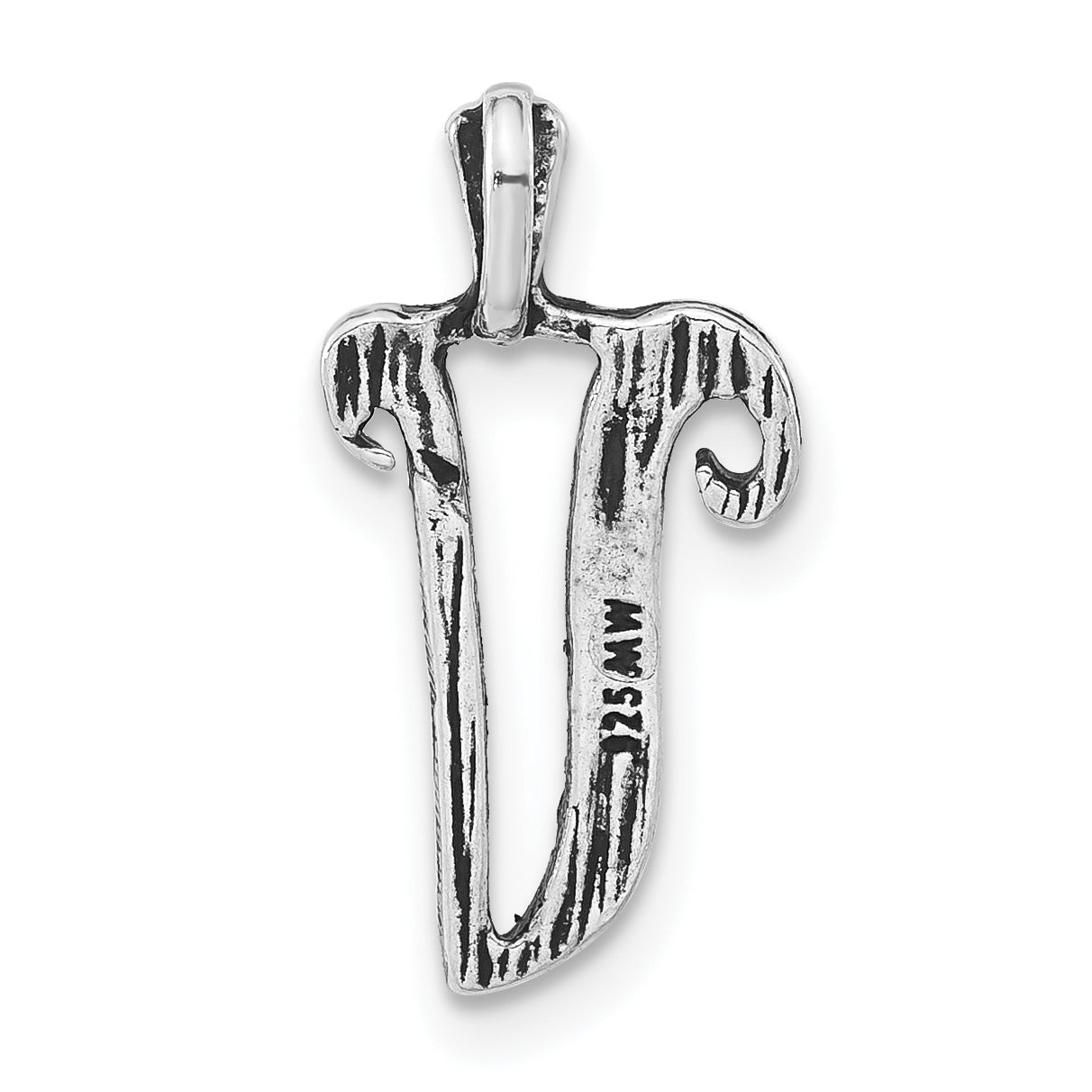 Sterling Silver Antiqued Letter V Pendant with Textured Stripes Unisex
