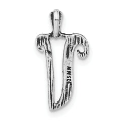 Sterling Silver Antiqued Letter V Pendant with Textured Stripes Unisex