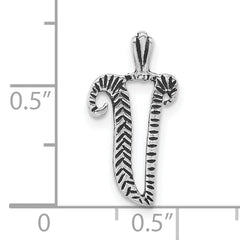 Sterling Silver Antiqued Letter V Pendant with Textured Stripes Unisex
