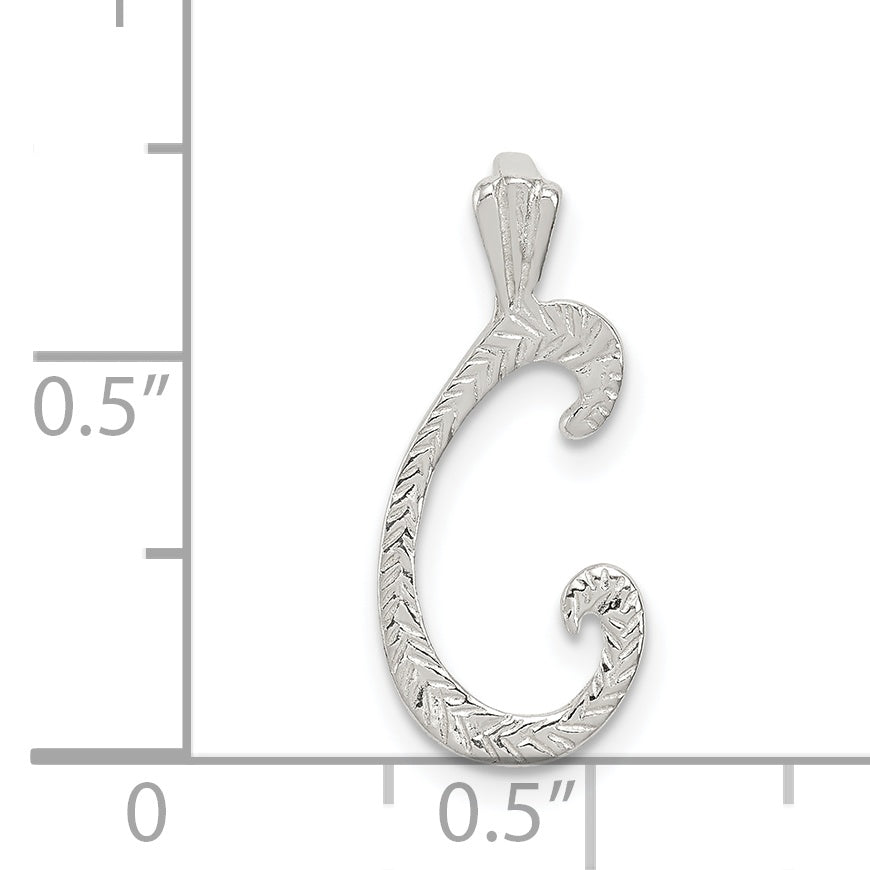 Sterling Silver 925 Letter C Pendant with Polished Textured Finish