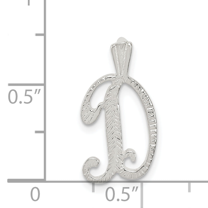 Sterling Silver 925 Letter D Pendant with Polished Textured Design