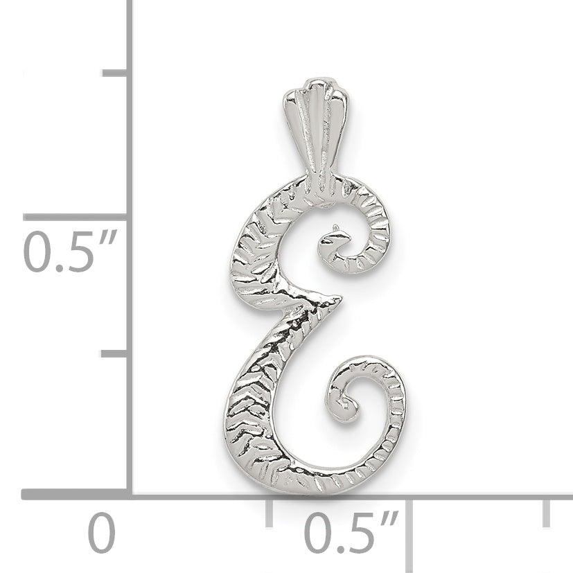 Sterling Silver 925 Letter E Pendant with Polished Textured Finish