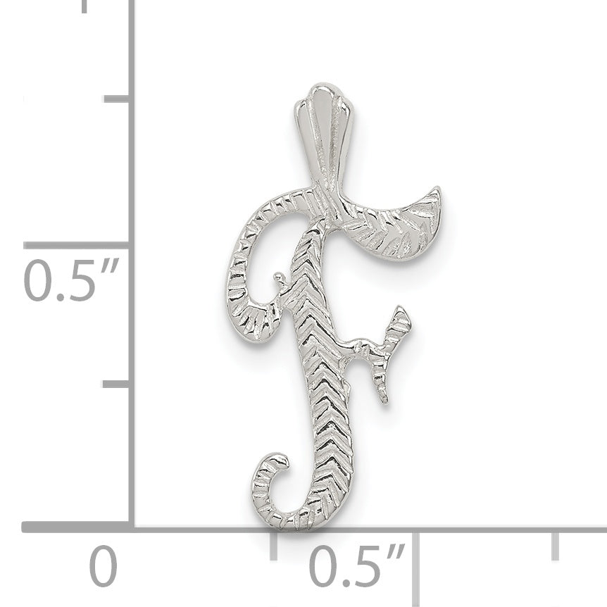 Sterling Silver 925 Letter F Pendant with Polished Textured Finish