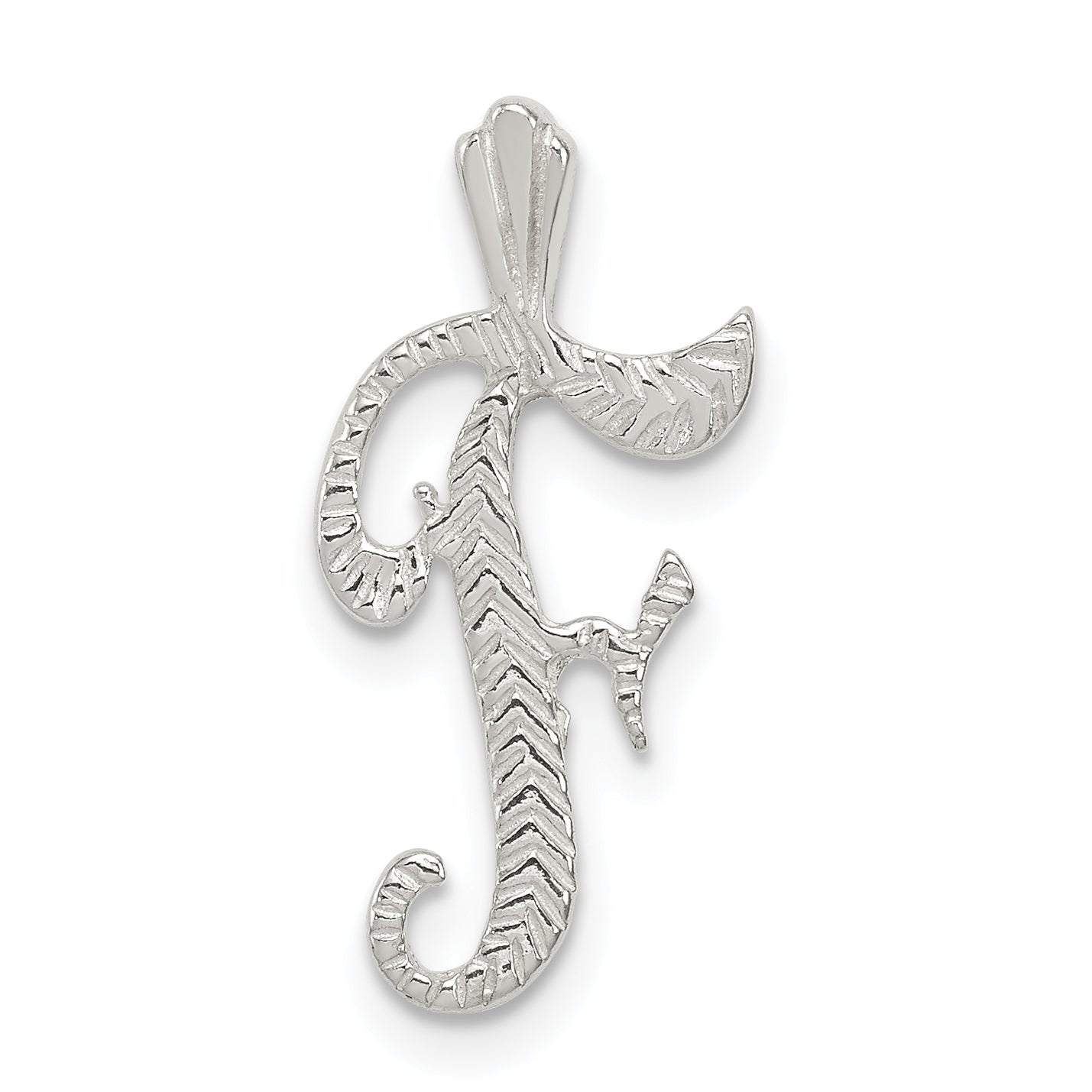 Sterling Silver Polished & Textured Letter F Initial Chain Slide Main image