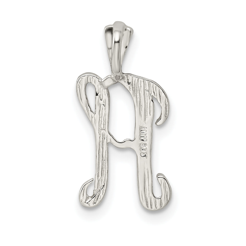 Sterling Silver 925 Letter H Pendant with Polished & Textured Finish