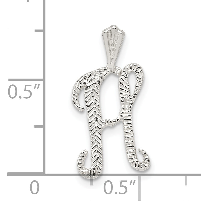 Sterling Silver 925 Letter H Pendant with Polished & Textured Finish