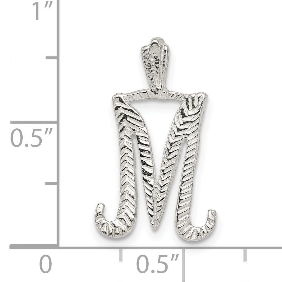 Sterling Silver Letter M Pendant with Polished Texture Finish