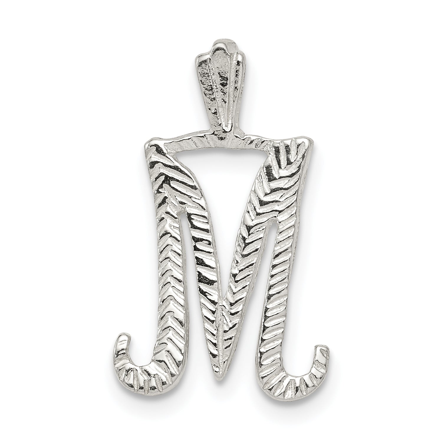 Sterling Silver Polished & Textured Letter M Initial Chain Slide Main image