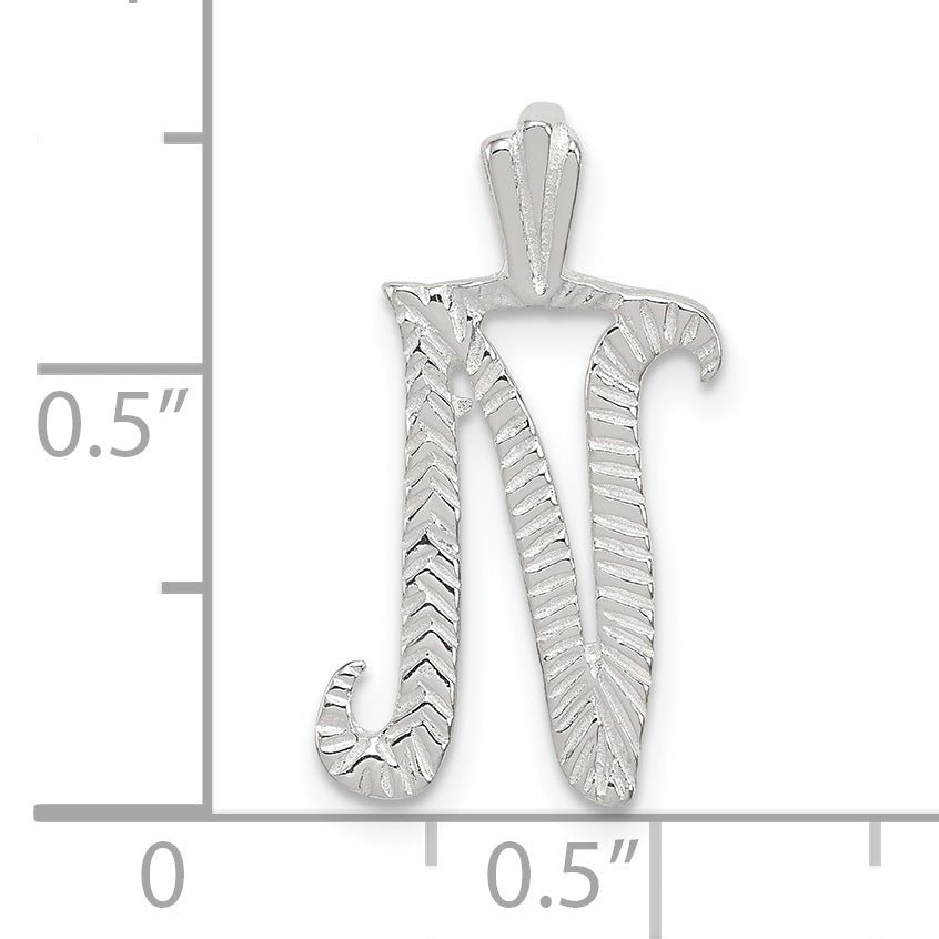 Sterling Silver 925 Letter N Pendant with Polished & Textured Finish
