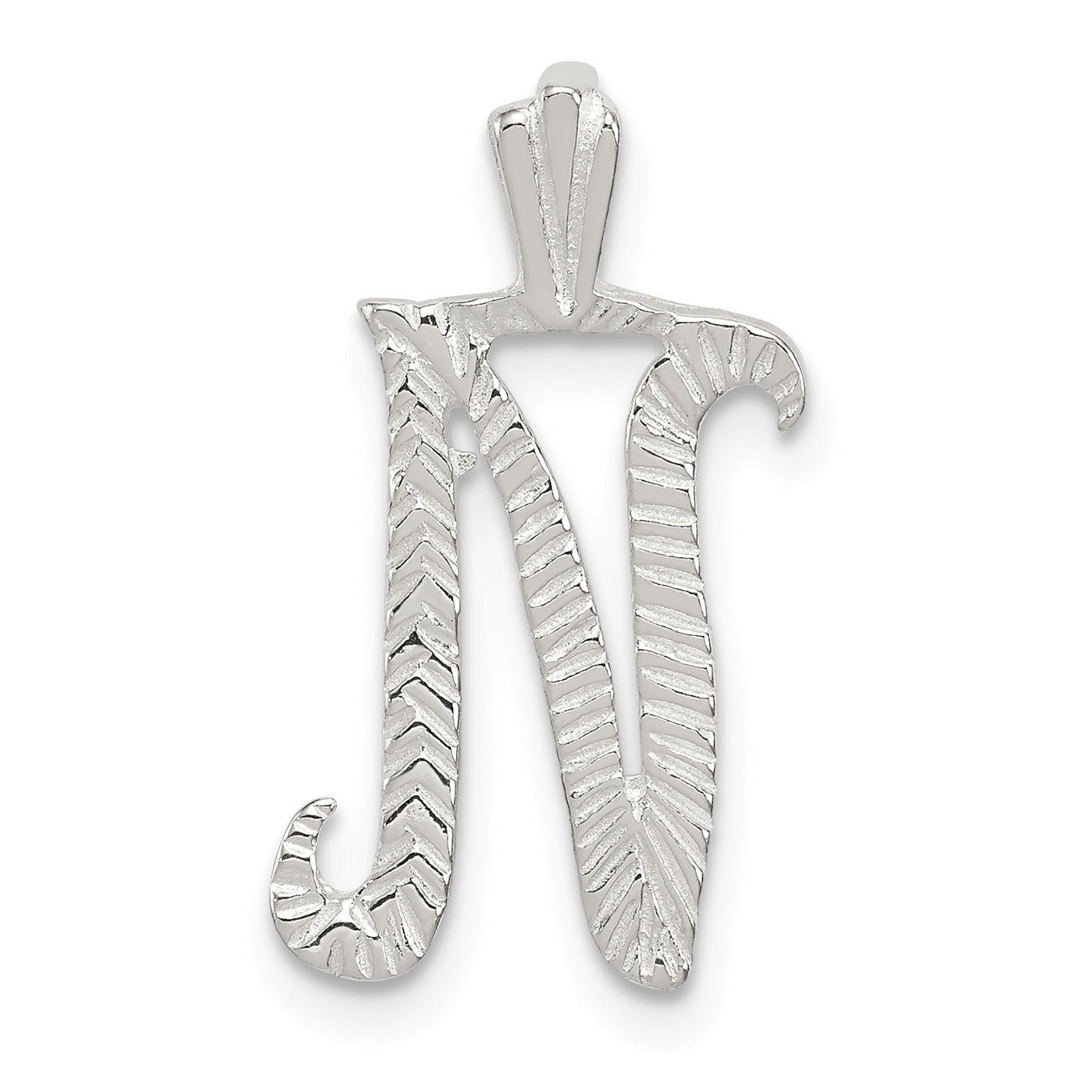 Sterling Silver Polished & Textured Letter N Initial Chain Slide Main image