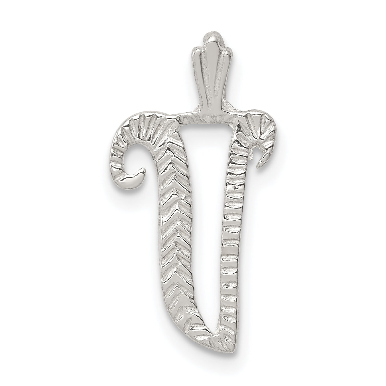 Sterling Silver Polished & Textured Letter V Initial Chain Slide Main image
