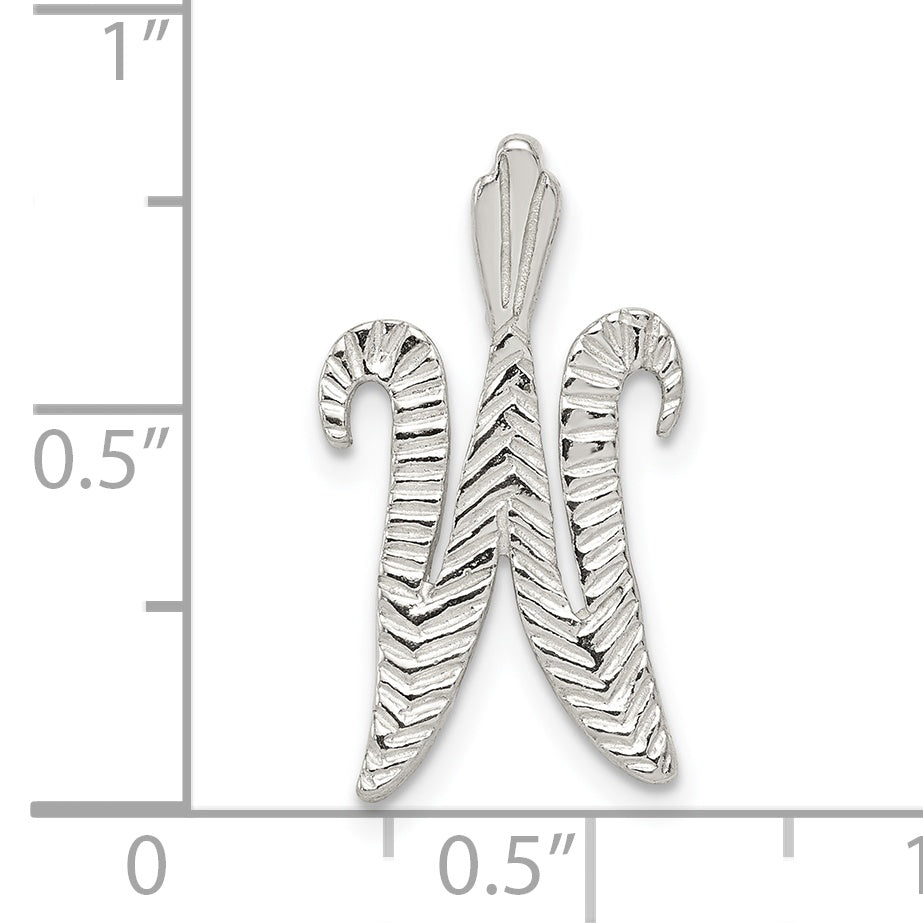 Sterling Silver 925 Letter W Pendant with Polished Textured Finish