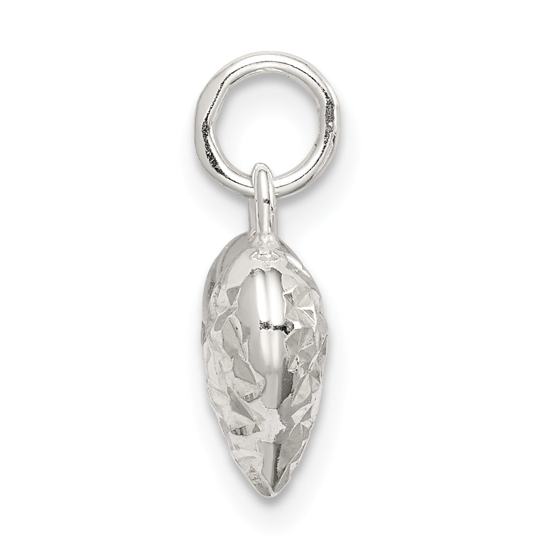 Sterling Silver 925 Heart Charm with Diamond-Cut Polished Finish