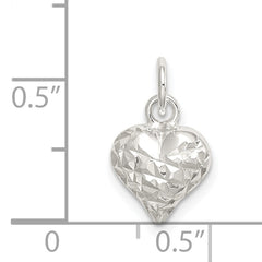 Sterling Silver 925 Heart Charm with Diamond-Cut Polished Finish