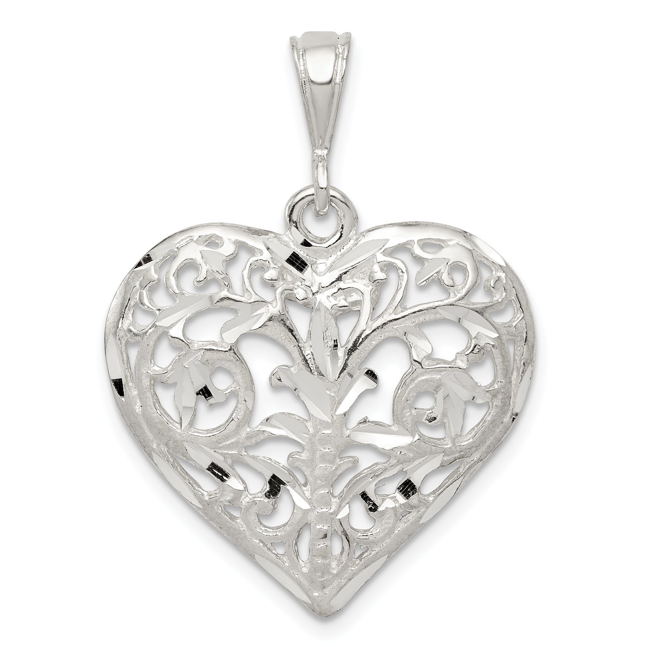 Sterling Silver Polished Filigree Heart Pendant Main image