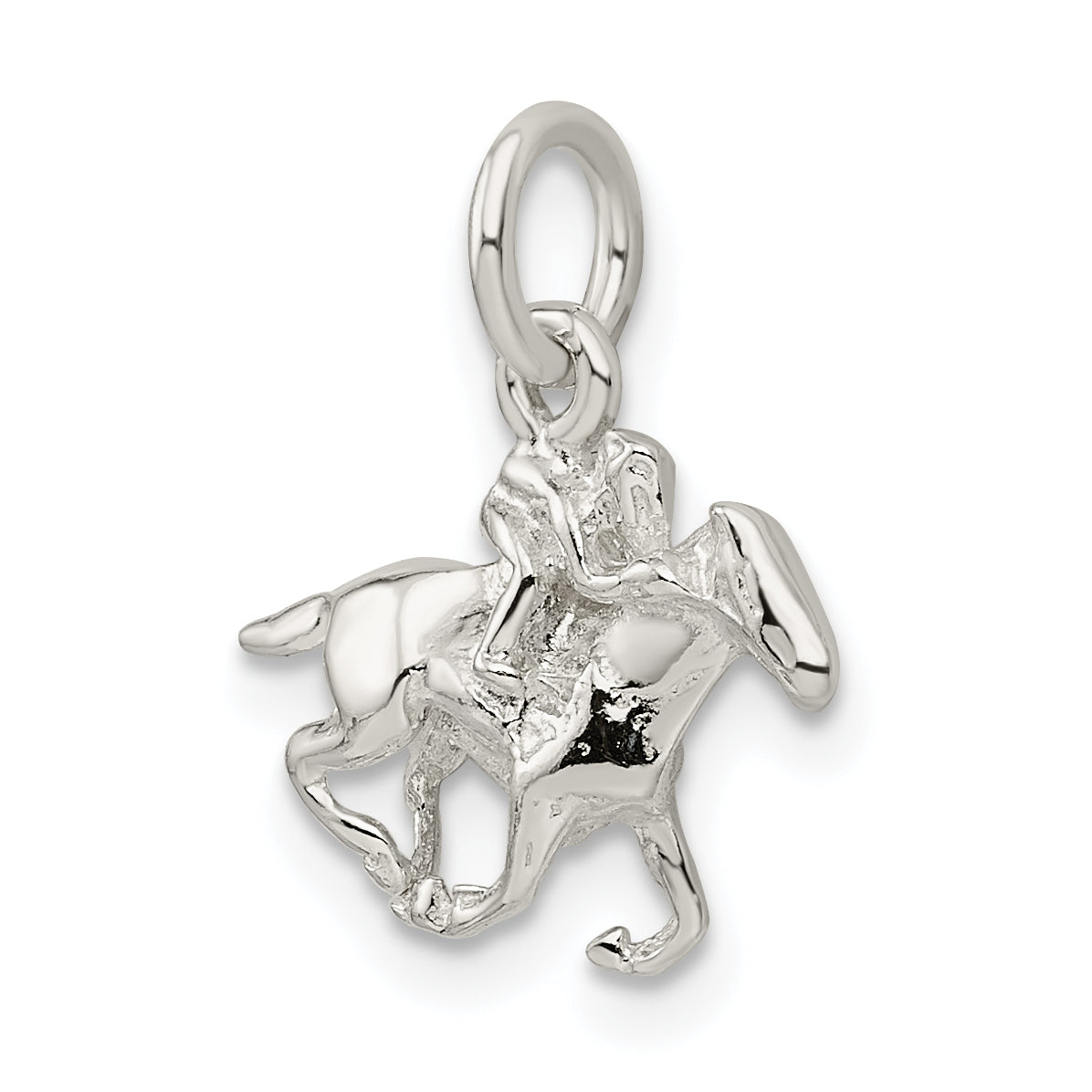 Sterling Silver 925 Horse Rider Charm 3D Polished Anti-Tarnish