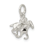 Sterling Silver 925 Horse Rider Charm 3D Polished Anti-Tarnish