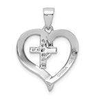 Sterling Silver 925 Heart Pendant with CZ Cross and Rhodium Finish