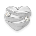 Sterling Silver Polished & Brushed CZ Heart Chain Slide