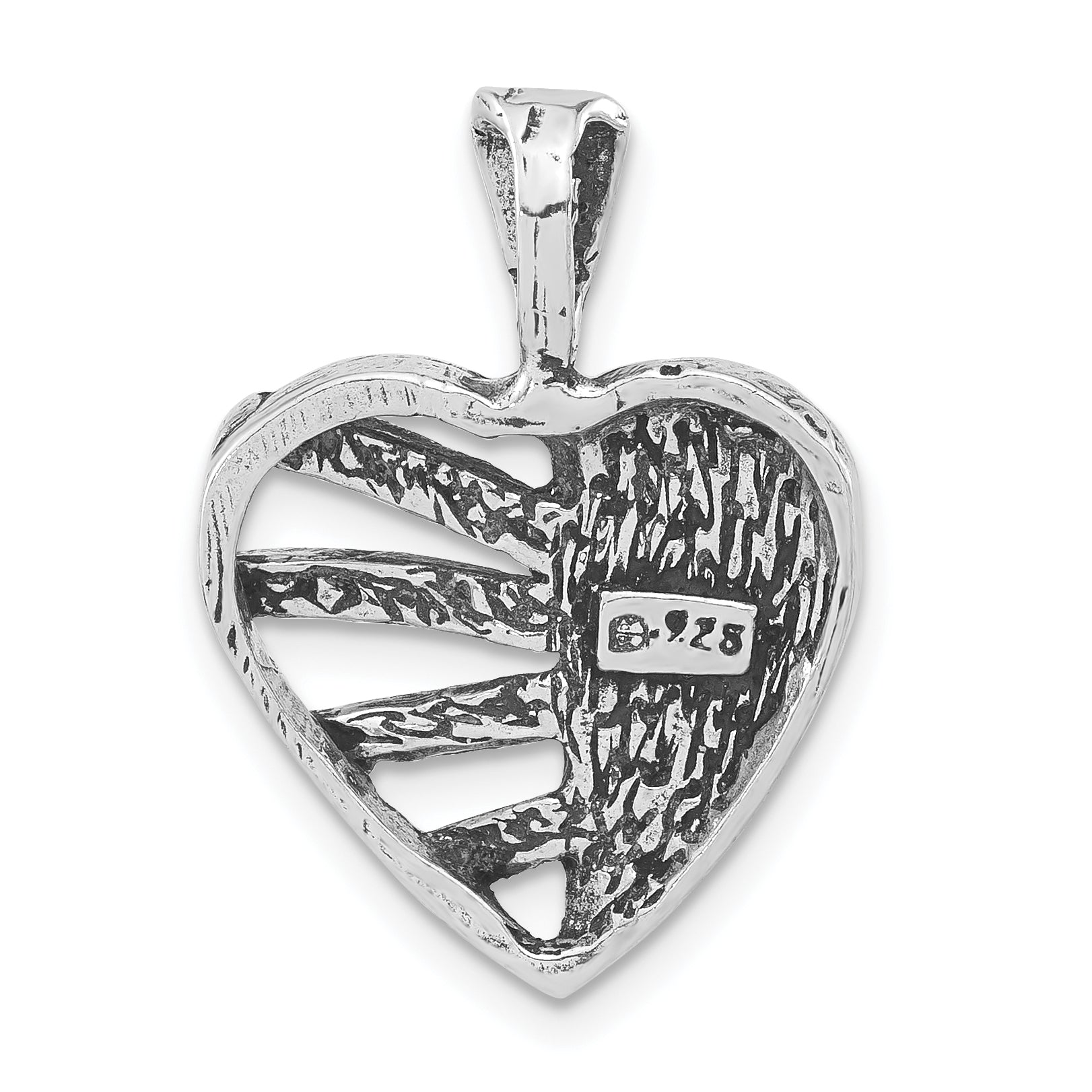 Sterling Silver Women's Heart Pendant with Antiqued Finish