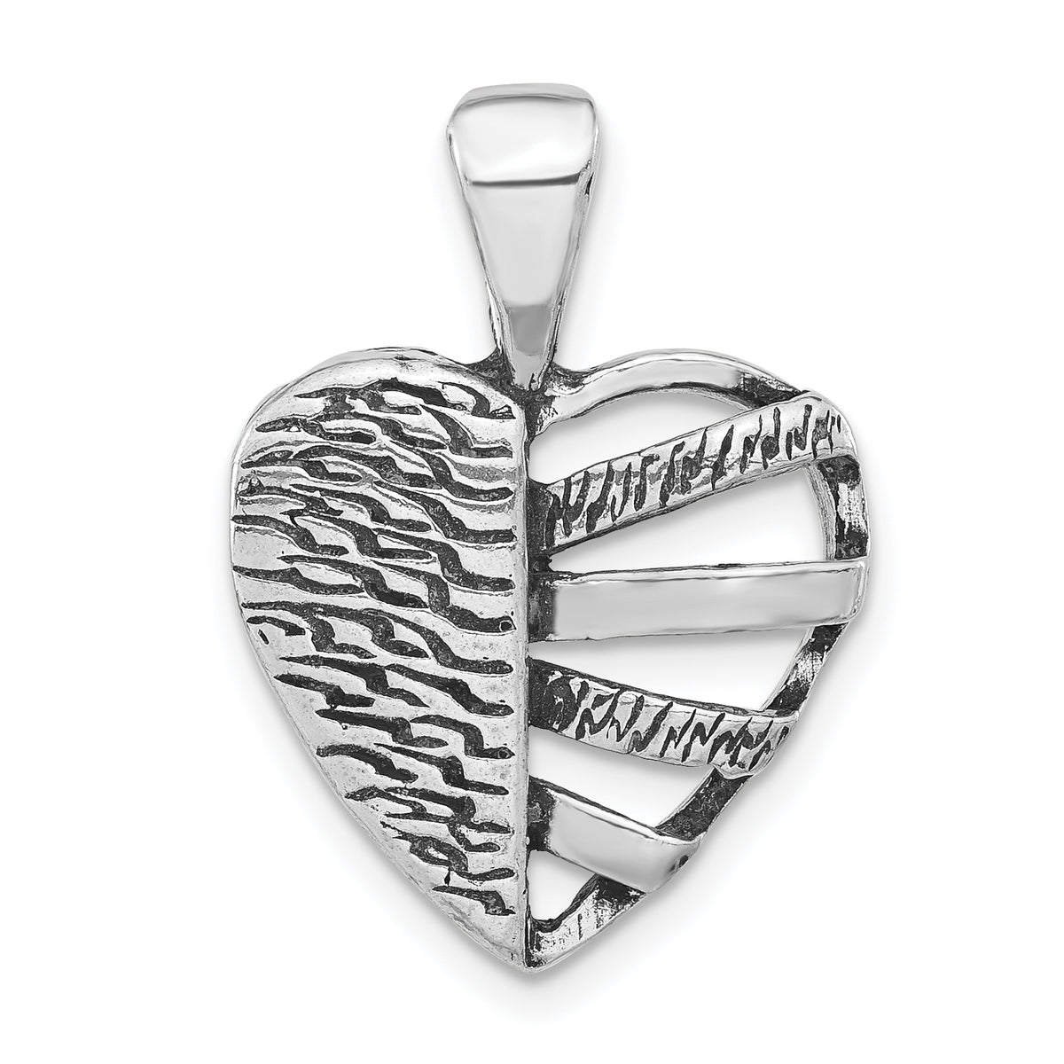 Sterling Silver Polished & Antiqued Half Cut-out Heart Chain Slide